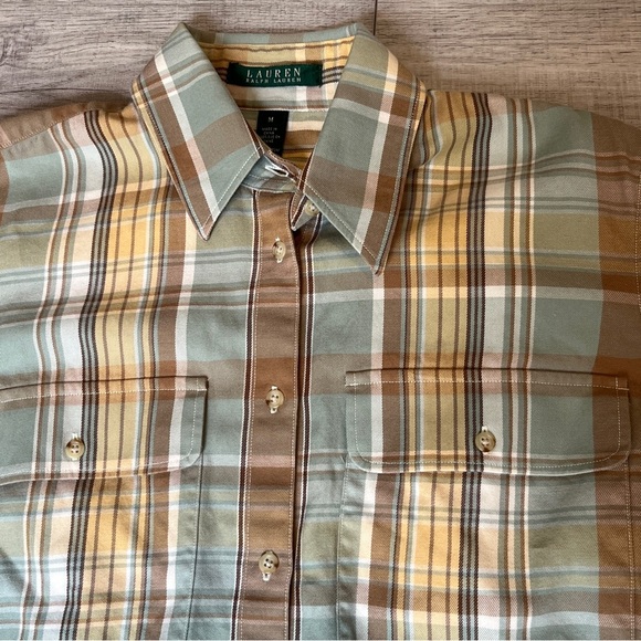Lauren Ralph Lauren Plaid Flannel Button-Up Green Fall Winter Workwear Festival - Picture 8 of 10